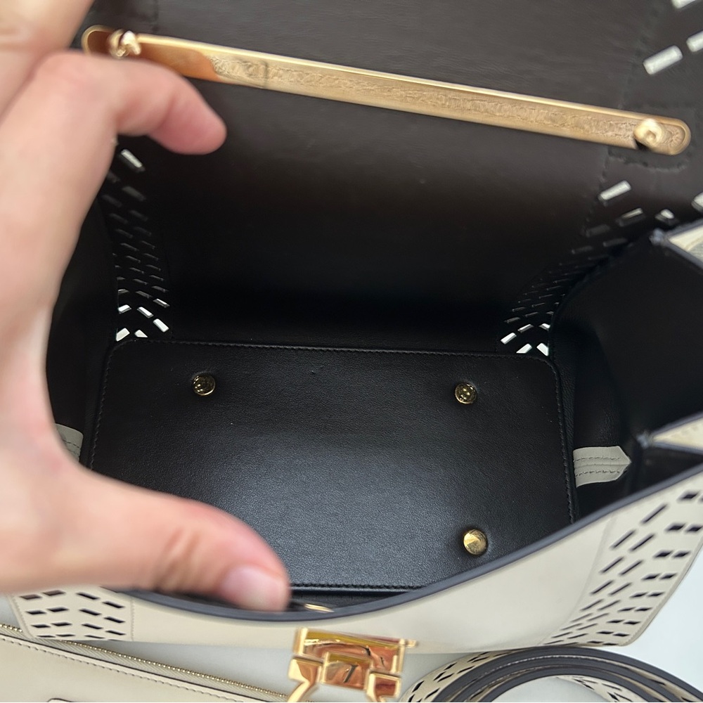Salvatore Ferragamo Calfskin Perforated Sofia Satchel in Ivory with Dust Bag - Picture 9 of 16